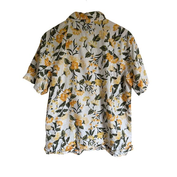 Old Navy White Linen Blend Medium Tropical Floral Button Up Collared Hawaiian Sh - Picture 2 of 7